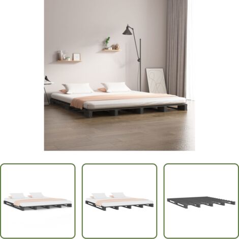 Letto in legno massello -  Letto a Pallet Grigio 120x200 cm in Legno Massello di Pino