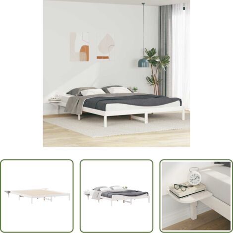 Letto in legno massello -  Letto con Tavolini Laterali Bianco 180 x 210 cm Pino massello