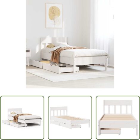 Letto in legno massello -  Letto senza Materasso Bianco 75x190 in Legno Massello di Pino