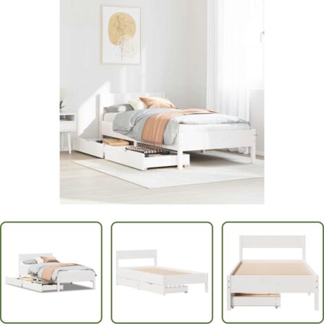 Letto in legno massello -  Letto senza Materasso Bianco 75x190 in Legno Massello di Pino