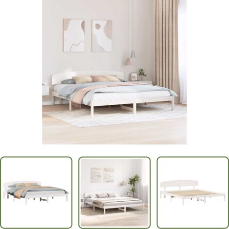 Letto in legno massello -  Struttura del letto Bianco 200 x 200 cm Pino massello