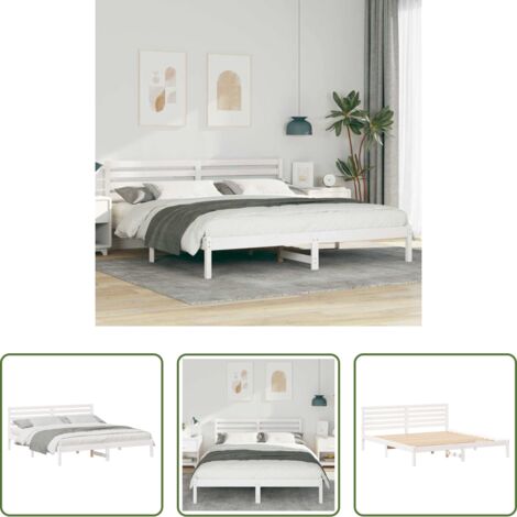 Letto in legno massello -  Struttura del letto Bianco 200 x 200 cm Pino massello