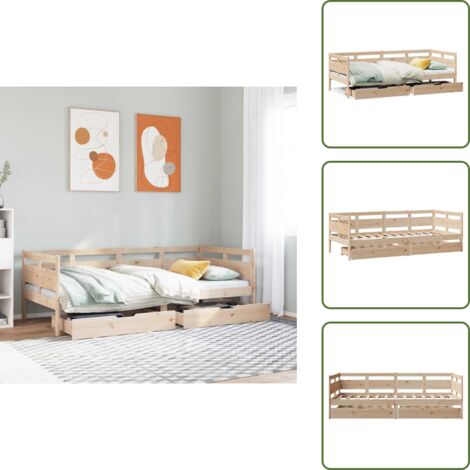 Letto in legno massello - vidaXL Dormeuse con Cassetti 90x190 cm in Legno Massello Pino - Letto rustico