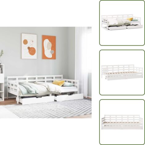 Letto in legno massello - vidaXL Dormeuse con Cassetti Bianco 90x190 cm Legno Massello di Pino - Letto rustico