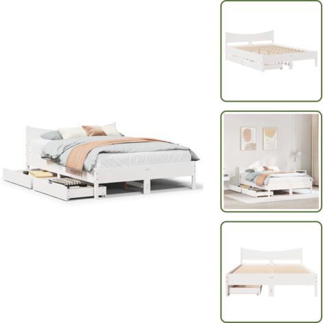 Letto in legno massello - vidaXL Giroletto con Cassetti Bianco 140x190 cm Legno Massello di Pino - Letto con ruote