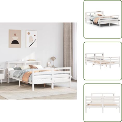 Letto in legno massello - vidaXL Giroletto con Testiera Bianco 150x200 cm Legno Massello di Pino - Letto con ripiani
