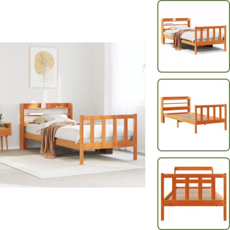 Letto in legno massello - vidaXL Giroletto con Testiera Marrone Cera 100x200 cm Massello Pino - Letto con ripiani