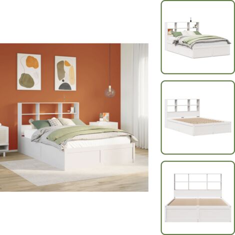 Letto in legno massello - vidaXL Letto senza Materasso Bianco 140x190 cm Legno Massello di Pino - Letto con ripiani