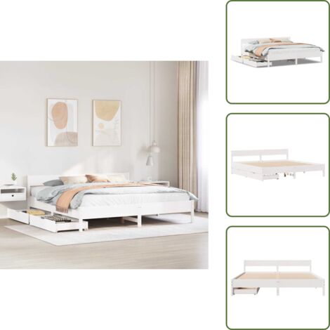 Letto in legno massello - vidaXL Letto senza Materasso Bianco 180x200 cm Legno Massello di Pino - Letto con cassetti
