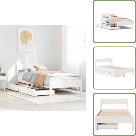 Letto in legno massello - vidaXL Letto senza Materasso Bianco 90x200 cm Legno Massello di Pino - Letto con cassetti