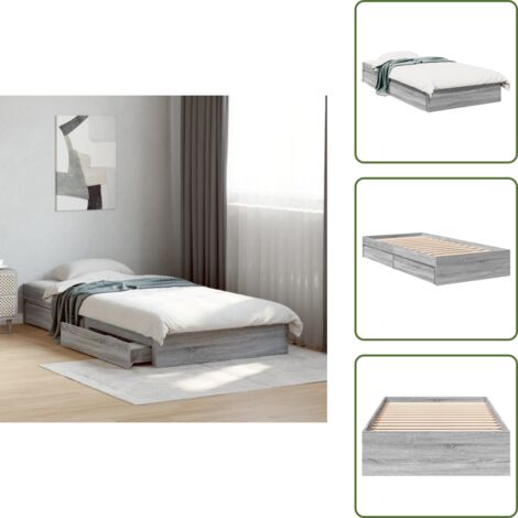 Letto in legno multistrato - vidaXL Giroletto Cassetti Grigio Sonoma 90x200 cm Legno Multistrato - Letto con doghe in compensato