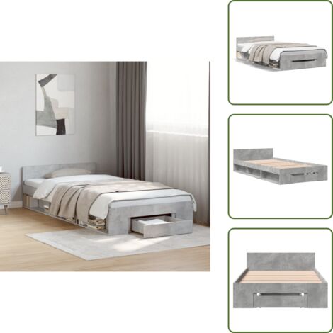 Letto in legno multistrato - vidaXL Giroletto Cassetto Grigio Cemento 90x200 cm Legno Multistrato - Letto con doghe in compensato