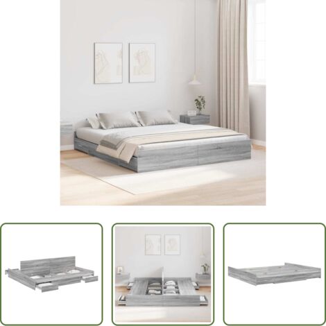 Letto in legno -  Struttura letto con contenitore Grigio Sonoma 180 x 200 cm