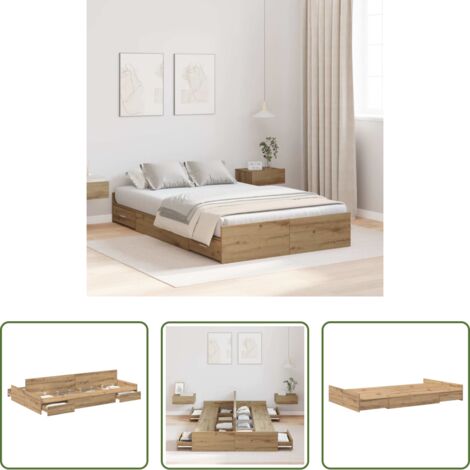Letto in legno -  Struttura letto con contenitore Rovere artigianale 120 x 190 cm