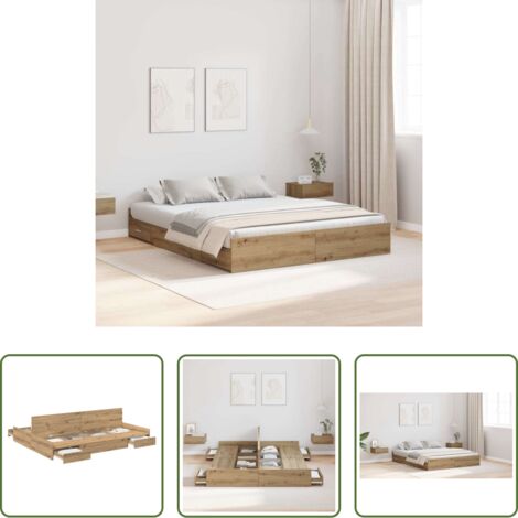 Letto in legno -  Struttura letto con contenitore Rovere artigianale 140 x 190 cm