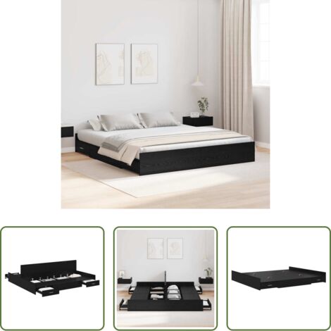 Letto in legno -  Struttura letto con contenitore Rovere Nero 200 x 200 cm