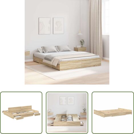 Letto in legno -  Struttura letto con contenitore Rovere Sonoma 160 x 200 cm