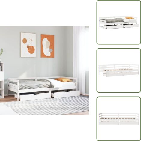 Letto in legno - vidaXL Dormeuse con Cassetti Bianco 90x200 cm Legno Massello di Pino - Letto con doghe