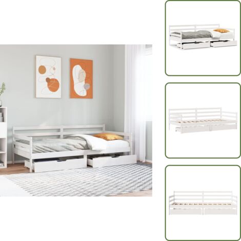 Letto in legno - vidaXL Dormeuse con Cassetti Bianco 90x200 cm Legno Massello di Pino - Letto con doghe