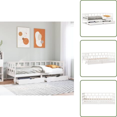 Letto in legno - vidaXL Dormeuse con Cassetti Bianco 90x200 cm Legno Massello di Pino - Letto rustico