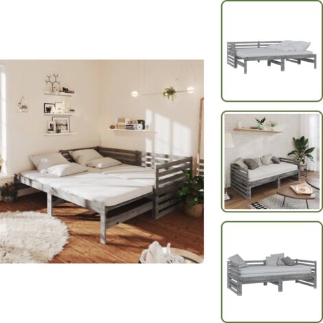 Letto in legno - vidaXL Dormeuse Estraibile Grigia in Massello di Pino 2x(90x200) cm - Divano in legno