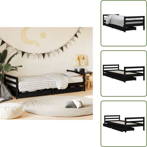 Letto in legno - vidaXL Giroletto Bambini con Cassetti Nero 80x200cm Massello di Pino - Letto per bambini con cassetti