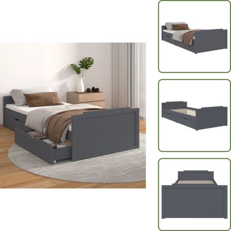Letto in legno - vidaXL Giroletto Cassetti Grigio Scuro Legno Massello di Pino 90x200cm - Letto in pino