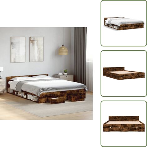 Letto in legno - vidaXL Giroletto con Cassetti Rovere Fumo 140x190 cm Legno Multistrato - Letto con doghe