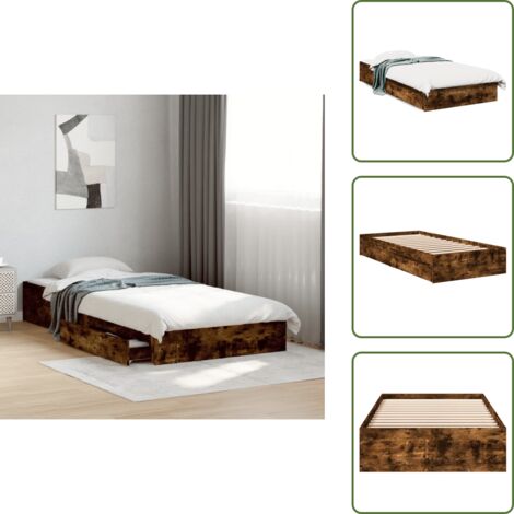 Letto in legno - vidaXL Giroletto con Cassetti Rovere Fumo 90x200 cm Legno Multistrato - Letto con doghe