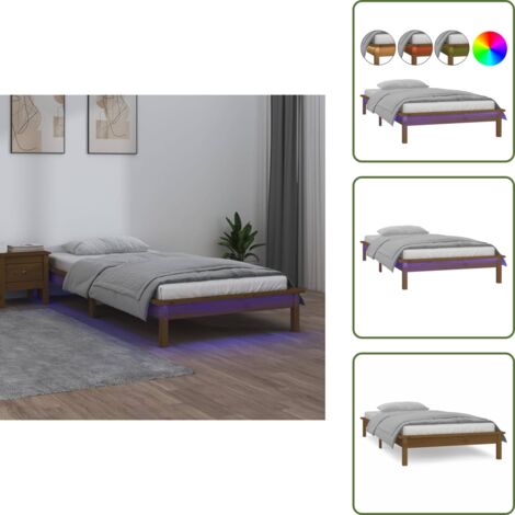 Letto in legno - vidaXL Giroletto con LED senza Materasso Ambra 100x200 Legno Massello - Giroletto con luci RGB