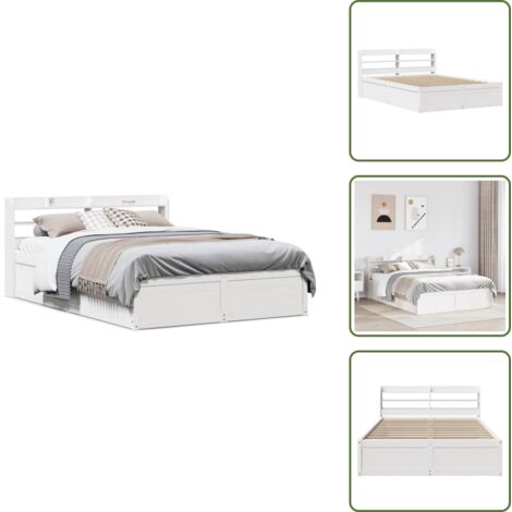 Letto in legno - vidaXL Giroletto con Testiera Bianco 140x190 cm in Legno Massello Pino - Letto con ripiani