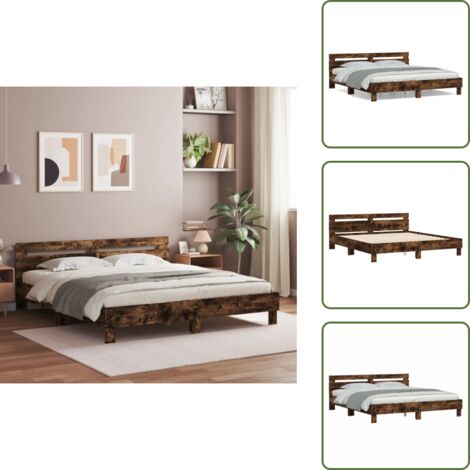 Letto in legno - vidaXL Giroletto con Testiera Rovere Fumo 160x200 cm Legno Multistrato - Testiera in legno