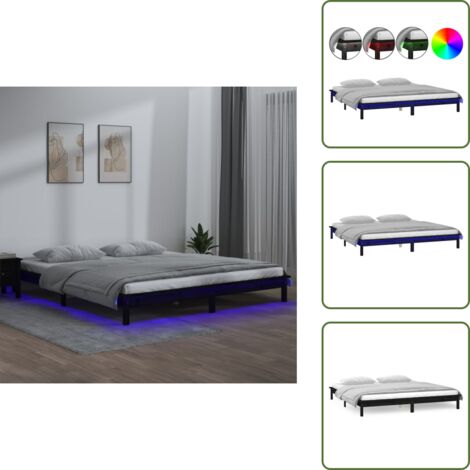 Letto in legno - vidaXL Giroletto LED Nero 120x190cm Small Double in Legno Massello - Letto con luci