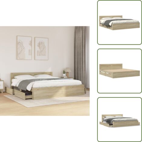 Letto in legno - vidaXL Giroletto Testiera Rovere Sonoma 180x200 cm Legno Multistrato - Testiera in legno multistrato
