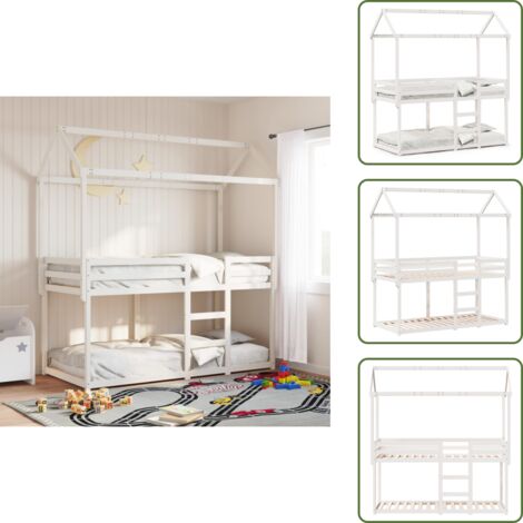 Letto in legno - vidaXL Letto a Castello con Tetto Bianco 90x200 cm in Legno di Pino - Letto per bambini con tetto