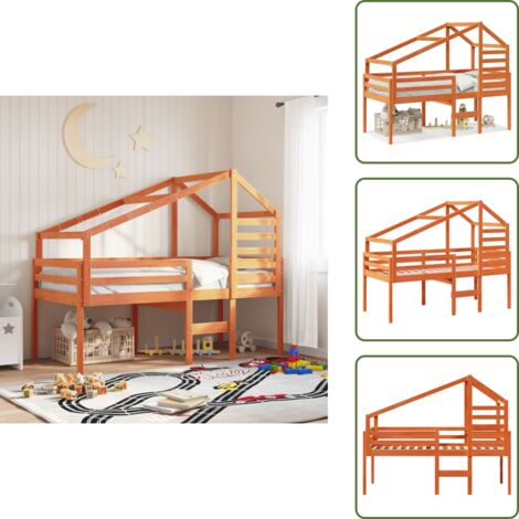Letto in legno - vidaXL Letto a Soppalco con Tetto Cera 80x200 cm in Legno di Pino - Letto con tetto in legno