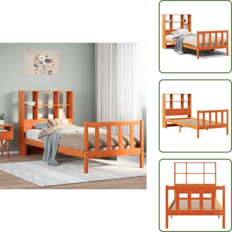 Letto in legno - vidaXL Letto Libreria senza Materasso Marrone Cera 100x200 cm in Pino - Letto con spazio portaoggetti