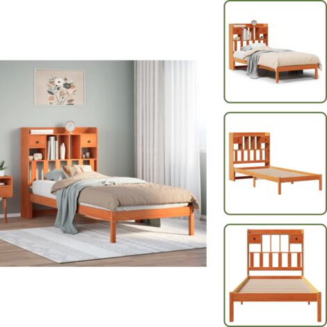 Letto in legno - vidaXL Letto Libreria senza Materasso Marrone Cera 100x200 cm in Pino - Letto in pino