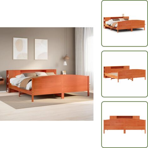 Letto in legno - vidaXL Letto Libreria senza Materasso Marrone Cera 200x200 cm in Pino - Letto con spazio di stoccaggio