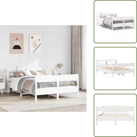 Letto in legno - vidaXL Letto senza Materasso Bianco 120x190 cm Legno Massello di Pino - Letto con ripiani