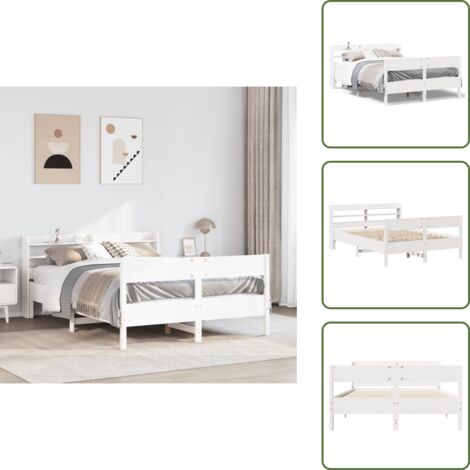 Letto in legno - vidaXL Letto senza Materasso Bianco 140x190 cm Legno Massello di Pino - Letto con ripiani