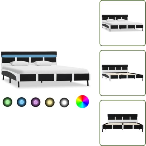 Letto in MDF - vidaXL Giroletto con LED Nero in Similpelle 120x200 cm - Letto con piedi in acciaio