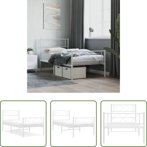 Letto in metallo -  Giroletto con Testiera e Pediera Metallo Bianco 107x203 cm