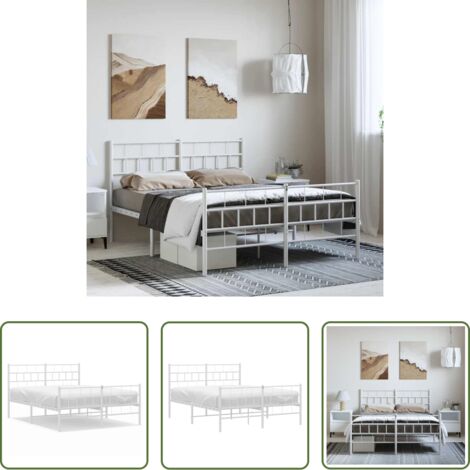 Letto in metallo -  Giroletto con Testiera e Pediera Metallo Bianco 135x190 cm
