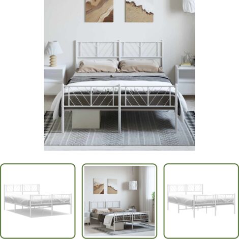 Letto in metallo -  Giroletto con Testiera e Pediera Metallo Bianco 135x190 cm
