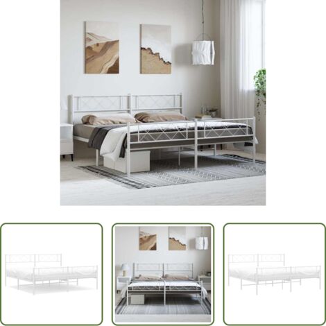 Letto in metallo -  Giroletto con Testiera e Pediera Metallo Bianco 183x213 cm