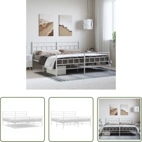 Letto in metallo -  Giroletto con Testiera e Pediera Metallo Bianco 193x203 cm
