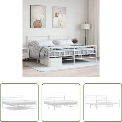 Letto in metallo -  Giroletto con Testiera e Pediera Metallo Bianco 200x200 cm