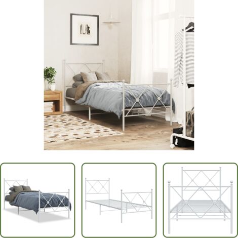 Letto in metallo -  Giroletto con Testiera e Pediera Metallo Bianco 80x200 cm