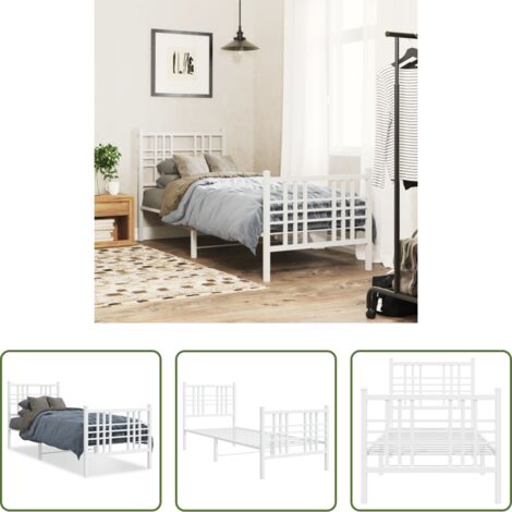 Letto in metallo -  Giroletto con Testiera e Pediera Metallo Bianco 80x200 cm